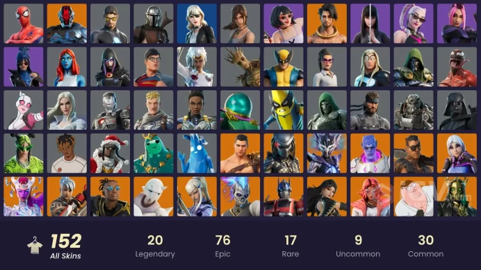 152 skins [All Platforms] Lara Croft | Spider-Man | Peter Griffin | Vivi Chroma | Subzero Cryptic | 600 VB | Instant Delivery