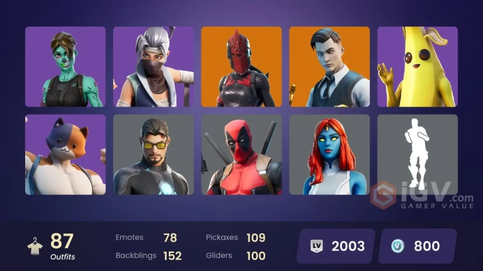 87 skins [All Platforms] Merry Mint Axe | Reaper | Peely | Meowscles | Take The Elf | Gold Midas | 800 VB | Instant Delivery