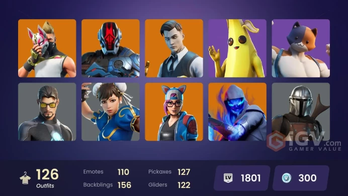 126 skins [All Platforms] OG STW | Lara Croft | Chun-Li | Drift | Calamity | Spider-Gwen | Peely | Meowscles | 300 VB | Instant Delivery
