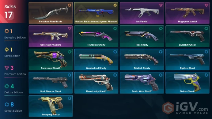 17 Skin // EU-TR // Magepunk Vandal + Ion Vandal + Sovereign Phantom + Radiant Phantom + Forsaken Blade // FULL Access // Valorant Best Skins