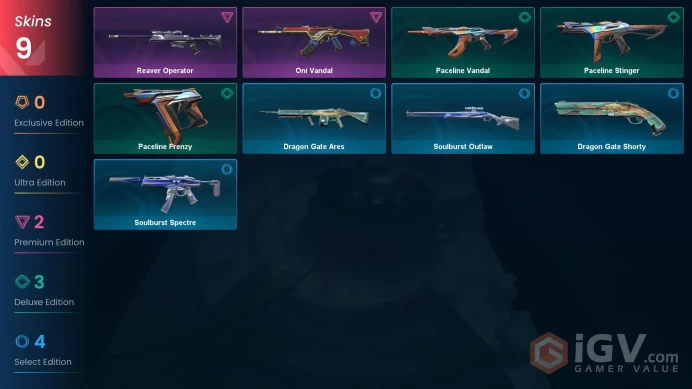 9 skins | Oni Vandal | Reaver Operator | Paceline Stinger | Paceline Vandal | Paceline Frenzy | Soulburst Outlaw | D5231