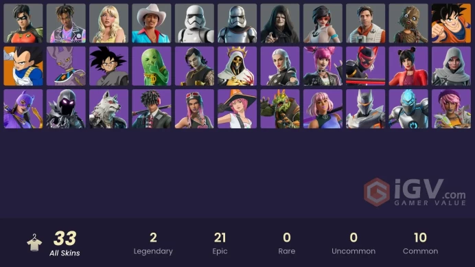[Code A355] [PC] 33 skins | Vegeta | Son Goku | Poe Dameron | Emperor Palpatine | Apprentice Evie | Wookiee Team Leader | Captain Phasma | 2100 