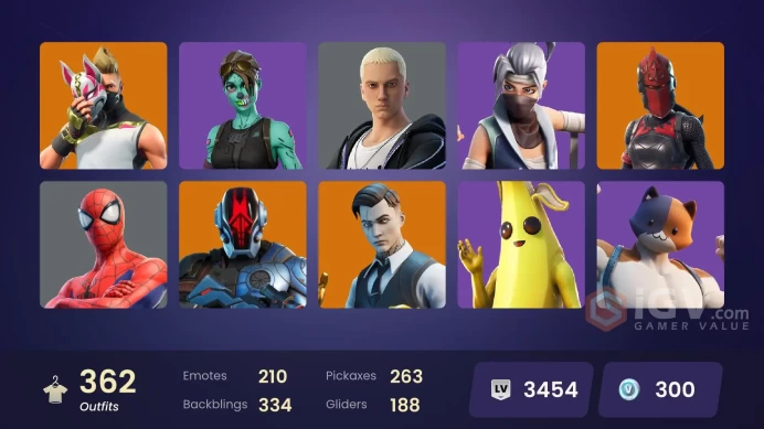 361 skins | OG STW | Neo Versa | Gold Midas | WORLD CUP | Gold Brutus | World Warrior | Cloud Striker | Point Patroller | Royale Bomber | 100 VB