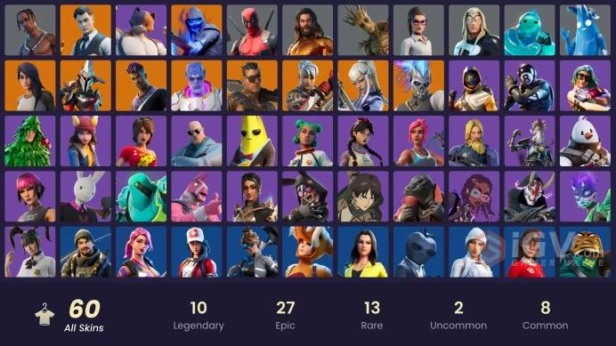 60 skins | Travis Scott | Gold Midas | Gold Brutus | Tart Tycoon | Fusion | Gear Specialist Maya | Mizuki | Kymera | Renzo the Destroyer