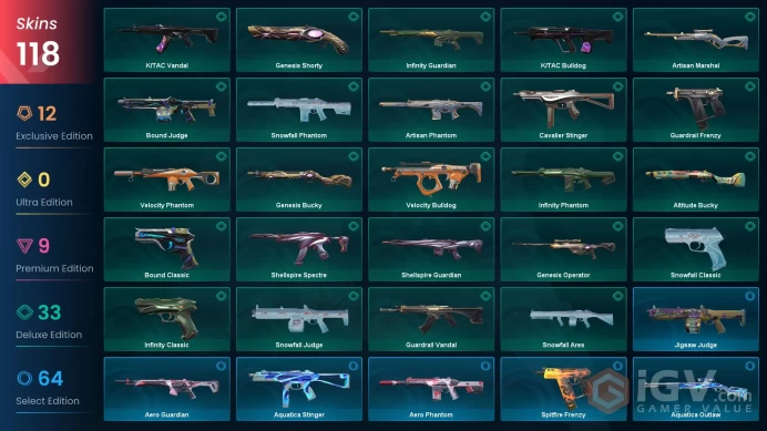 NA | 118 Skins | Kuronami Bundle EP8, Oni Bundl EP6, Prelude to Chaos Vandal, Neptune Classic, Sovereign Phantom, Prelude to Chaos Stinger