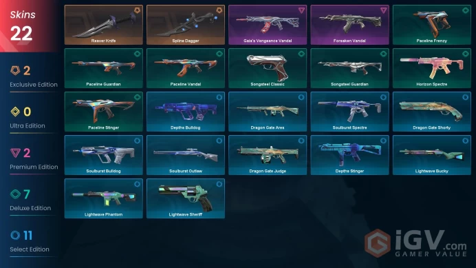 EU [ 22 TOP SKINS + 2 KNIFE ] Reaver Knife + Spline Dagger + Forsaken Vandal + Gaia's Vengeance Vandal + Lightwave Phantom / full acces