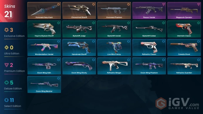 EU [ 20 TOP SKINS + 1 KNIFE ] Kuronami Naru-Kami + ChronoVoid Sheriff + Kuronami Phantom + Reaver Vandal / full acces