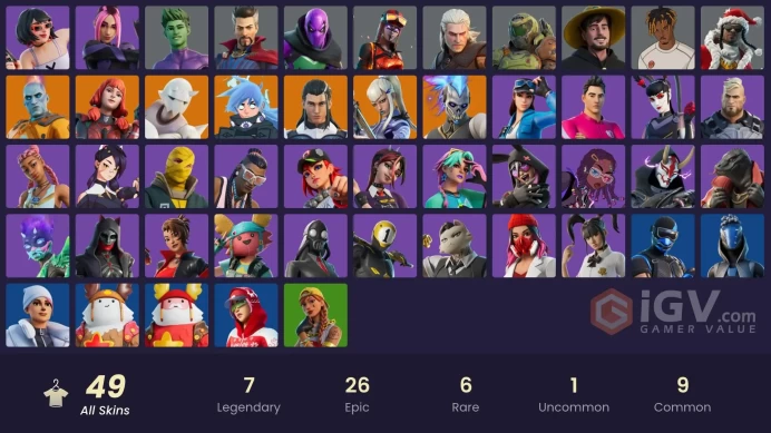 48 Skins Fa. Cloud Striker. Sultura. Blaze. Doctor Strange. MrBeast. Beast Boy. gs078