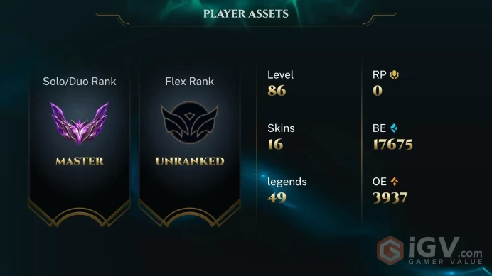 Rank: Currently - Master 319 LP [EUW] > 49 Champions > 16 skins > verified Email > Handmade >17.6K BE