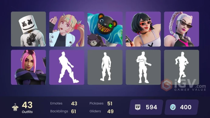 | PC/PSN | 43 SKINS | Xander | Darth Vader | The Ageless | Nezumi | Malik | Renzo the Destroyer | Paradigm (Reality-659) | 400 VBUCKS | GNpUH |