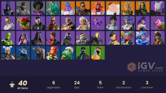 | PC/PSN/XBOX | 40 SKINS | Hades | Joey | Valeria | Zeus | Peter Griffin | Kymera | Montague | Raven Team Syd | Nyanja | 250 VBUCKS | GNJ18 |