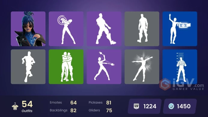 | PC | 54 SKINS | Renzo the Destroyer | The Imagined | The Origin | Peter Griffin | Mizuki | Valeria | Kado Thorne | Mae | 1450 VBUCKS | GN9h4 |