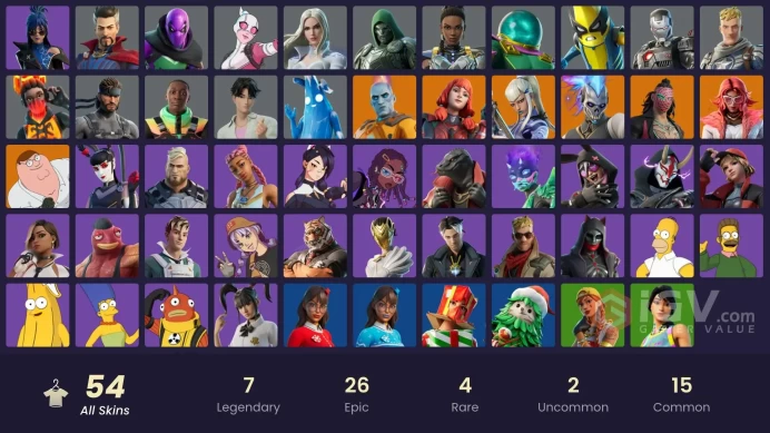 | PC | 54 SKINS | Renzo the Destroyer | The Imagined | The Origin | Peter Griffin | Mizuki | Valeria | Kado Thorne | Mae | 1450 VBUCKS | GN9h4 |