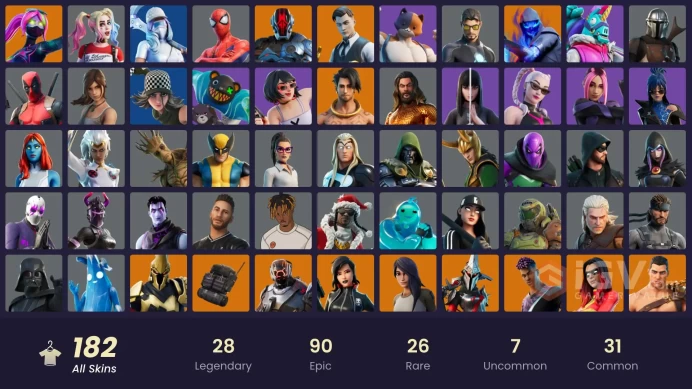 PC/PSN/Xbox/Nintendo 182 skins Leviathan Axe | Pitch Patroller | Gold Brutus | Gold Midas | Gold Meowscles | The Champion | Ultima Knight | Gear