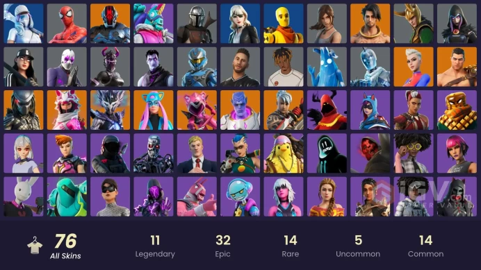 PC/PSN/Xbox/Nintendo 76 skins Leviathan Axe | Unchained Ramirez | Alli | Spire Assassin | Vi | Raz | The Foundation | Predator | Menace | Dynamo