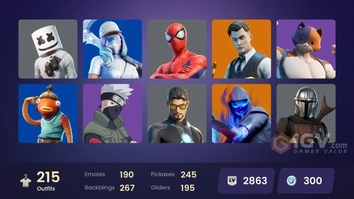  215 skins | OG STW | Gold Meowscles | Gold Brutus | Gold Midas | Sultura | Naruto Uzumaki | Fixer | Cloud Striker | Menace | Kymera | Era | 300