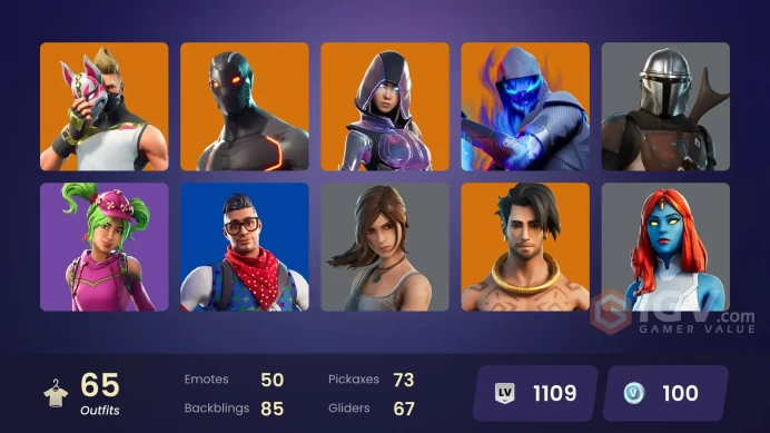 65 skins | Glow | Take the L | Trilogy | Carbon Commando | Prodigy | Wingman | Rogue Agent | Dark Voyager | Sorana | Valor | Fusion | 