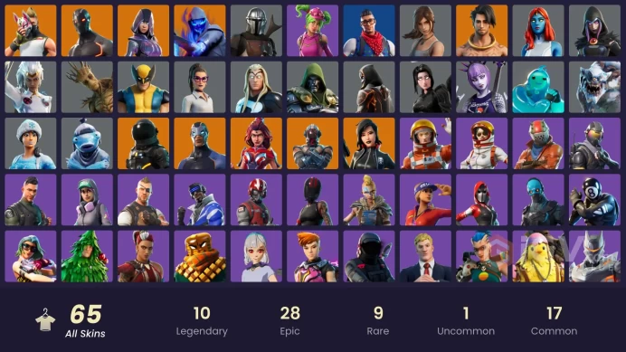 65 skins | Glow | Take the L | Trilogy | Carbon Commando | Prodigy | Wingman | Rogue Agent | Dark Voyager | Sorana | Valor | Fusion | 