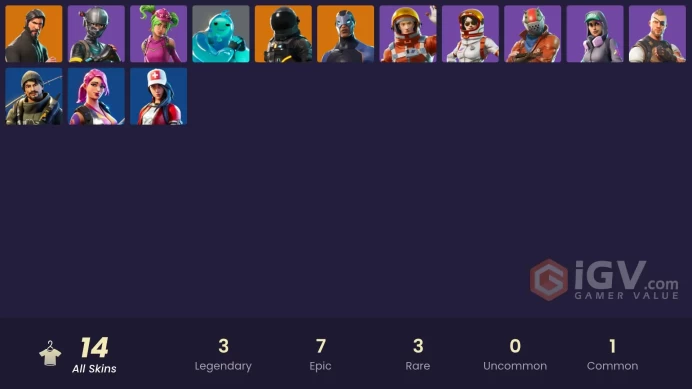 14 skins | The Reaper | Elite Agent | Carbide | Dark Voyager | Rippley vs Sludge | Rust Lord | Mission Specialist | Zoey | Battlehawk | 250 VB