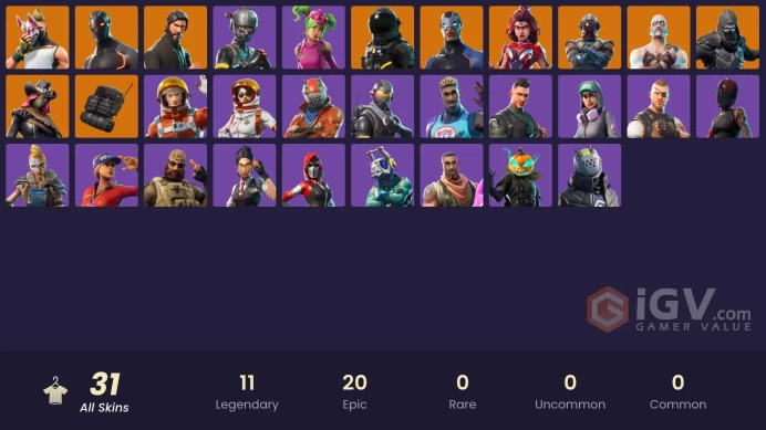 31 skins | The Reaper | Elite Agent | Rogue Agent | Dark Voyager | Valor | Calamity | Carbide | Omega | Enforcer | Catalyst | The Visitor | 300 