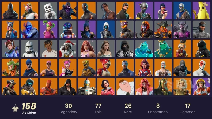 158 skins | Black Knight | Travis Scott | Sparkle Specialist | OG STW | The Reaper | Blue Squire | Royale Knight | Elite Agent