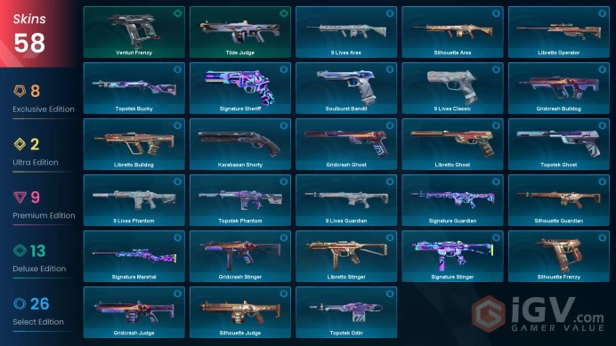 58 Skin // EU-TR // Elderflame + Araxys + Singularity + Chaos + Overdrive + Oni + Gaia + Prime + Ion + 4 Knife // FULL Access // Platinum 3
