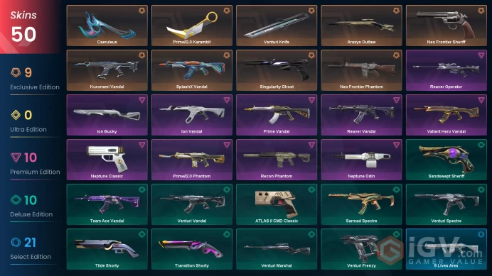 50 Skin // EU-TR // Kuronami + Neo Frontier + Splashx + Reaver + Prime + Recon + Araxys + Neptune + Singularity + 3 Knife + MORE // FULL Access