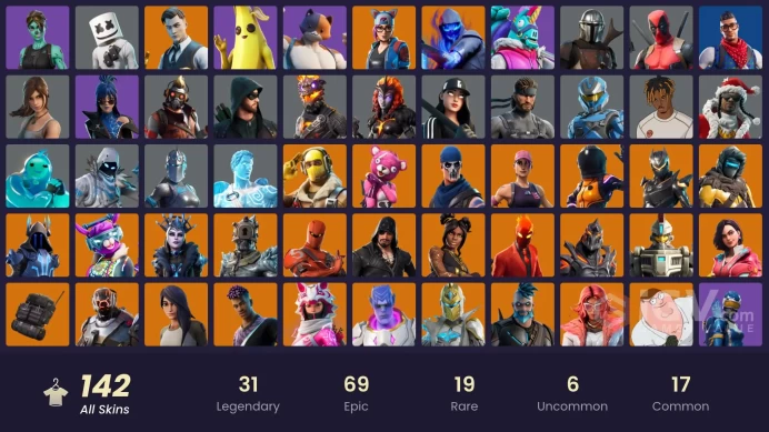 142 skins | OG STW | IKONIK | Gold Midas | Carbon Commando | Trilogy | Point Patroller | Prodigy | Kymera | DJ Bop | The Prisoner | Vi | Ruin