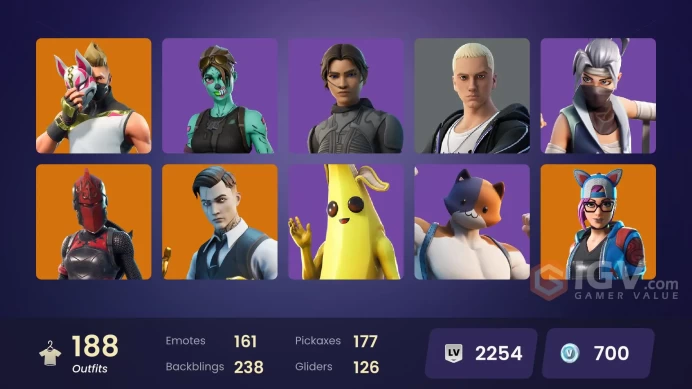 188 skins | Merry Mint Axe | Shady Doggo | Unchained Ramirez | Game Knight | The Prisoner | Ruin | Gear Specialist Maya | Lynx | Blackheart