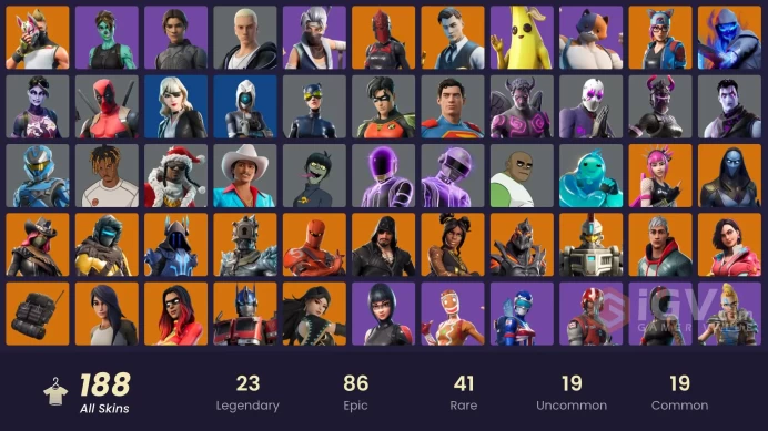 188 skins | Merry Mint Axe | Shady Doggo | Unchained Ramirez | Game Knight | The Prisoner | Ruin | Gear Specialist Maya | Lynx | Blackheart