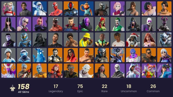 158 skins | Leviathan Axe | Sultura | Cloud Striker | Heron Stance Hero | NBA 75 Swish | Shuto Striker | Kata Captain | Keri Commander | Fixer