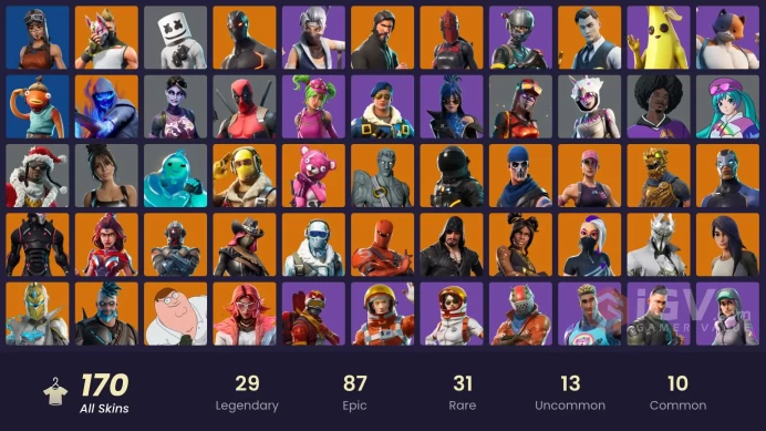 169 skins | OG STW | Renegade Raider | Rogue Spider Knight | The Reaper | Elite Agent | Omega (stage 5) | Carbon Commando | Royale Bomber