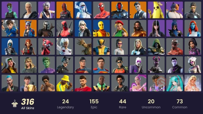 316 skins | IKONIK | Gold Brutus | Gold Meowscles | Gold Midas | Elite Zadie | FNCS 3:1 Champion | Heron Stance Hero | NBA 75 Swish | Shady Dogg