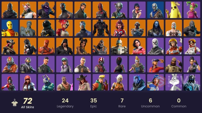 71 skins | Black Knight | Sparkle Specialist | The Reaper | Blue Squire | Royale Knight | Elite Agent | Omega (stage 5) | Rogue Agent