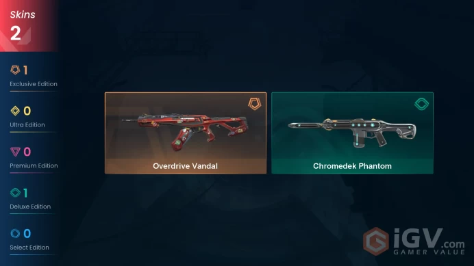 | NA | 2 SKINS | VALUE: 3450 VP | Overdrive Vandal | Chromedek Phantom | 7 LEVEL | INSTANT DELIVERY | FULL ACCESS | GdXuf |