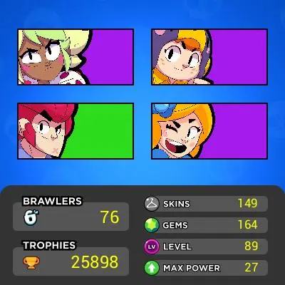 27LV11BRAWLERS~25898TROPHIES~149SKINS~19HYPERCHARGE~76BRAWLERS #A1350Z