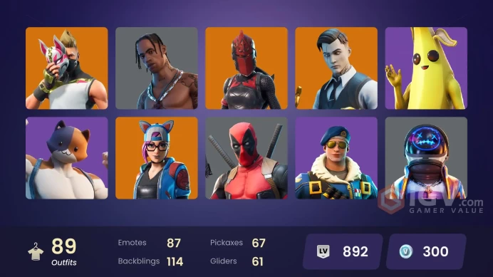 PC | 89 skins | Travis Scott | Astro Jack | Gold Midas | Trilogy | Blue Striker | Royale Bomber | Hybrid | Calamity | Sentinel | Rox 300VB