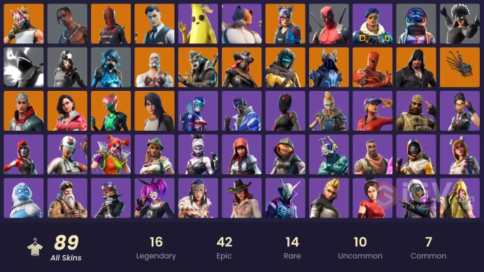 PC | 89 skins | Travis Scott | Astro Jack | Gold Midas | Trilogy | Blue Striker | Royale Bomber | Hybrid | Calamity | Sentinel | Rox 300VB