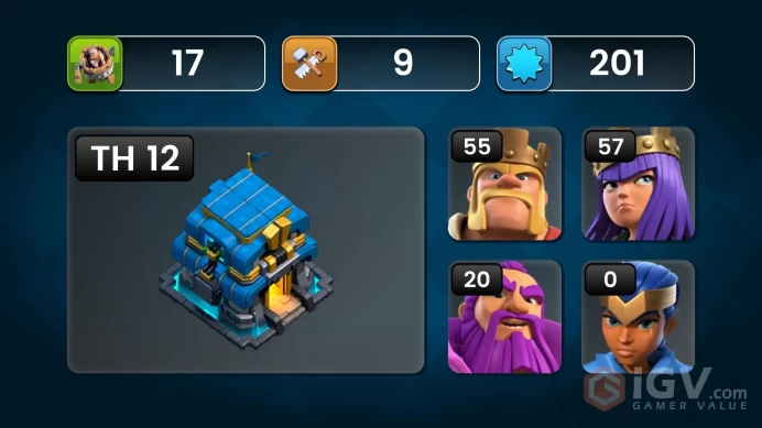 ■TH:12 (65%) (GemValue:3681$) ■Heroes: K55 Q57 P30 W20 ■Skins:5 ■SW:1033 ■BH:9 ■Full Access ■Instant Delivery ■A599 ____________________________