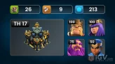 { TH 17 Max }{ 14 Equipment Epic }{ Wall Full Max }{ Hero Max }{ Defense Max }{ 379 League Medal }{ 11 Hero Skin }{ Guaranteed Security }
