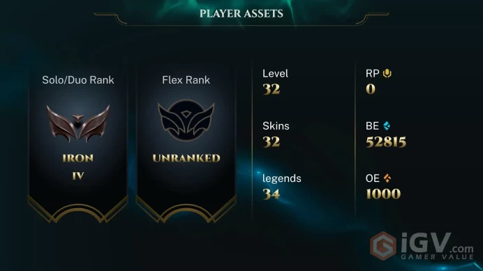 [Euw][SE16] IRON iv [0lP] | 3W-30L 0Lp[20 Champs]hand-deranked | unverified email  | Iron 4