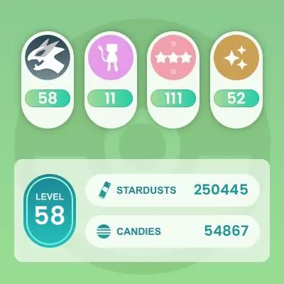 #3840 Acc 2020, Lv 58, 2x Shiny Exploer Pikachu, Shiny 2021 Slowbro, 552 Pkm, 52 Shiny, 58 Legend, 111 IV 100, 3 Shiny LG, 3 Shadow LG, Bag 950