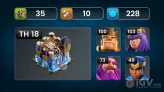 th 18level227 , hero 100,103,73,49 , 10 equipment epic, 11 magic items, 11 hero skin, 1407 war stars, 4124 gems