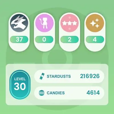 Cuenta nivel 30 con 37 legendarios, 4 shiny y 2 100%iv